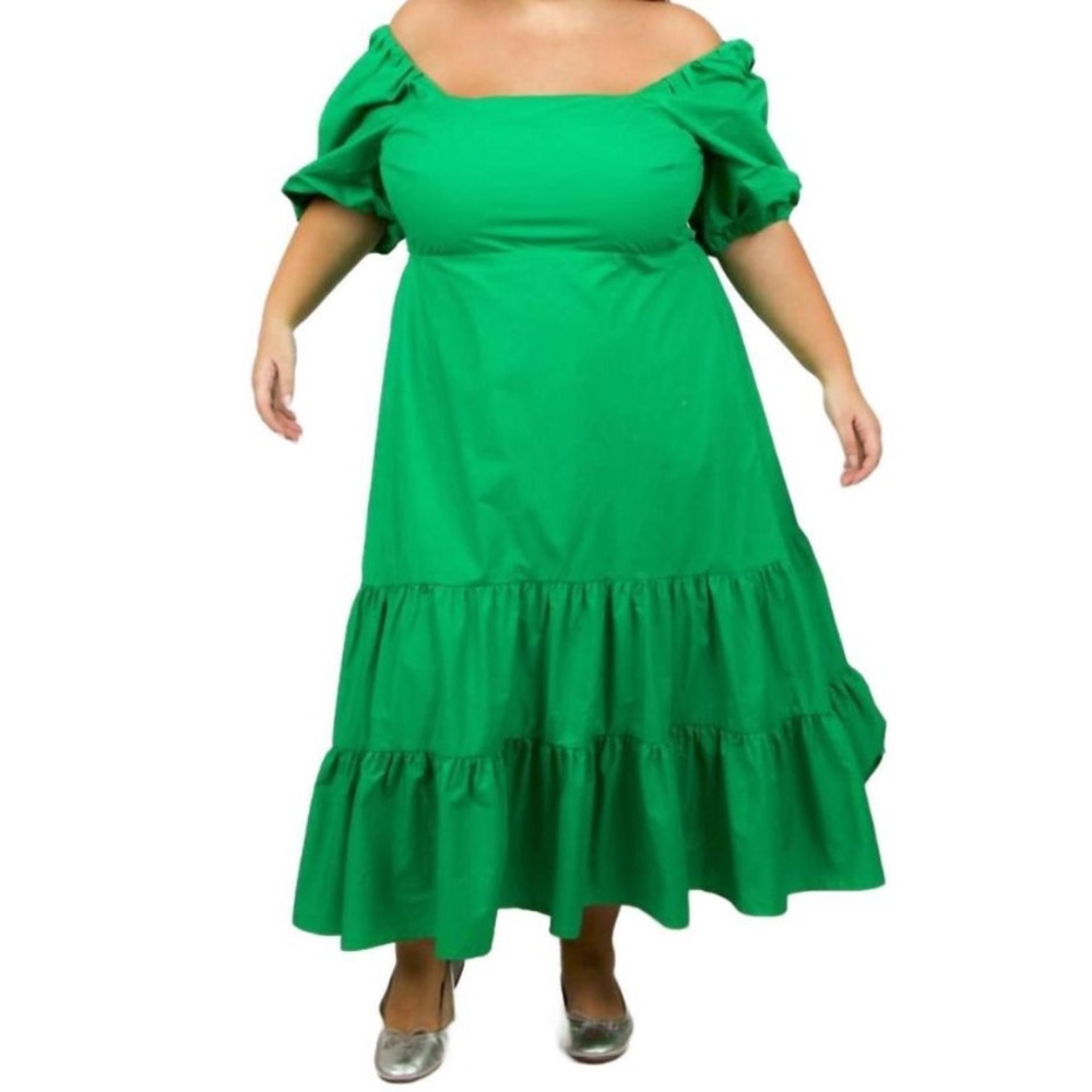 TANYA TAYLOR Cynthia Kelly Green‎ Tiered Tie Back Puff Sleeve Midi Dress 18